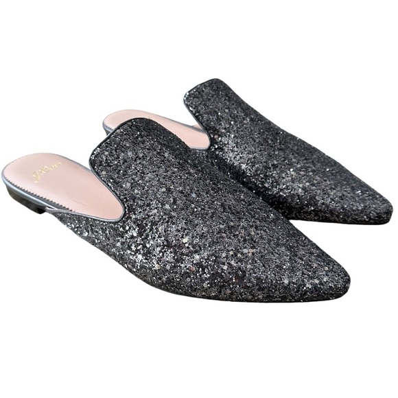 New J. Crew Pointed Toe Mule Slides in Gray Glitter Size 10.5 - Picture 1 of 10